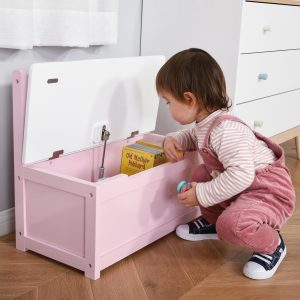 Toy Box Chest, Kids Storage Bench with Large 27 L Interior, Toy Organizer with Top Lid, and Backrest, Kids Bedroom Furniture for Nursery Room, Playroom, Bedroom, 24″ x 12″ x 20″, Pink