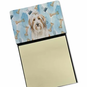 White and Tan Bearded Collie Coworker Watercolor Sticky Note Holder Refillable Dispenser Desk Accessory 3×3 Pad Gift