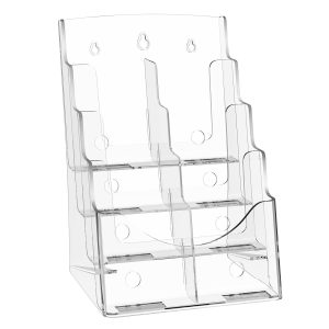 Acrylic Brochure Holder 8.5 X 11 Inch, 4-Tier Clear Acrylic Literature Display Stand, Plastic Literature Organizer Flyer Stand & Removable Divider For Office Exhibition, Countertop Or Wall Mount