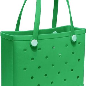 Large Rubber Beach Bag For Men & Women, Large Capacity Travel Bag Beach Tote Bag For The Beach Boat Pool 14"*12.6"*5'' Inches -Emerald Gree