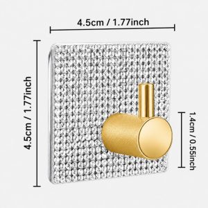 Square Plate With Gold Straight Hook, Embedded Rhinestones,2 Pack