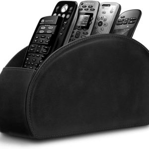 Leather Remote Control Holder With 5 Compartments, Desktop Caddy Organizer For TV Remotes, Glasses, Pens, Controllers And Accessories
