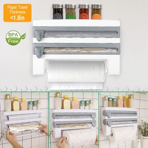 Magnetic Plastic Cling Film Dispenser With Cutter, Refillable Aluminum Foil And Plastic Cling Film Storage Box For Kitchen