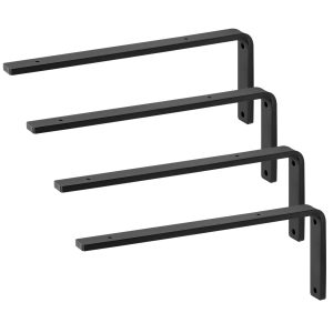 Shelf Bracket, 16 X 6 In 4 Pcs, Heavy Duty Floating Shelf Brackets, Brackets For Shelves, 10mm Thick Matte Black L Shelf Bracket,Steel Shelving Brackets With 160 Lbs Load Capacity