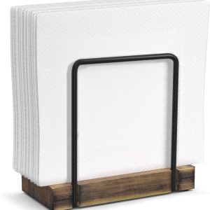 Wood And Iron Napkin Holder For Table, Standing Napkin Dispenser For Kitchen, Dining Room And Home Decor