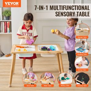 Sensory Table For Toddlers, Kids Activity Table With 3 Foldable Storage Bins & Double-Sided Board, Indoor Outdoor Play Sand And Water Table, Wooden Kids Sensory Table For Drawing Studying Dining