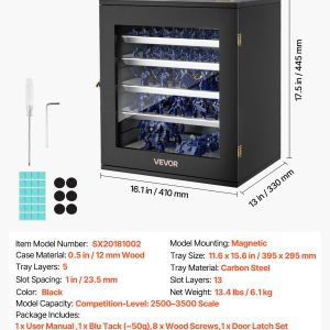 Miniatures Storage Case, Warhammer Carrying Case Fits For 2500-3500 Scale Models, Wooden Miniatures Display Holder With 5 Tray & 13 Slots, Miniature Case For Collectible (Minis Not Included)