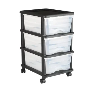 50L 3StorageDrawer Cart, Clear PlasticStorageDrawers with Wheels Sturdy Cart with 3 Bins for Office Supplies, Craft Rooms