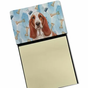 Red and White Basset Hound Coworker Watercolor Sticky Note Holder Refillable Dispenser Desk Accessory 3×3 Pad Gift