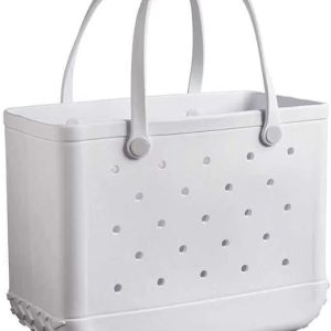 Beach Bag, Waterproof Beach Tote, Rubber XL 19x10x13 Inches Tote Bag, Washable And Durable Open Handbag For Boat Pool Sports Gym —-white