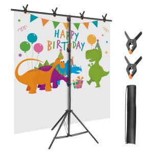 1Set 6.5×8.5FT T Shape Photo Video Backdrop Stand Heavy Duty Background Stand Adjustable Photography Backdrop Stand With 6 Spring Clamps Sandbag Carry Bag For Studio Party Wedding