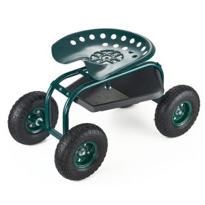 VEVOR  Rolling Garden Cart With Swivel Seat, Heavy Duty Garden Seat With Storage Basket & Tool Tray, 300 Lbs Weight Capacity, Outdoor Utility Gardening Stool Scooter For Lawn Yard Planting Weeding