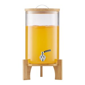 Beverage Dispenser, 2.2 Gallon Drink Dispensers For Parties, Glass Juice Dispenser With Wood Stand, Stainless Steel Spigot, Iced Tea Lemonade Juice Water Dispensers For Parties