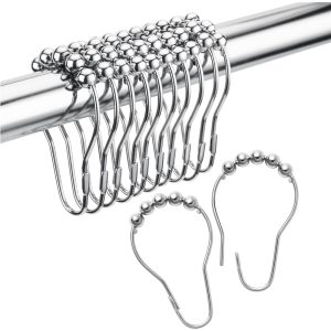 Set Of 12 Shower Curtain Hooks Rings,Decorative Rust Proof Stainless Steel Shower Curtain Hooks