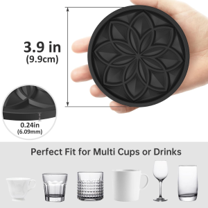 6 Pack Silicone Drink Coasters With Holder For Coffee Table Bar Desk Non-Slip Tabletop Protection Coaster Set For Home And Office
