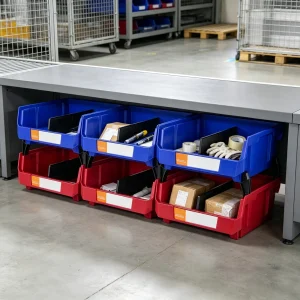 6-Pack Plastic Storage Bin 11″ x 11″ x 5″, Hanging Stackable Organizer Bin, Heavy Duty Stacking Containers for Closet Kitchen Office & Pantry, Blue/Red