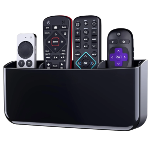 XL Black Remote Holder, Wall Mount Organizer With Removable Adhesive Strips For TV, AC And Device Remotes