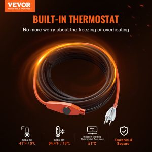 Pipe Heating Cable 30FT 7W FT Heat Tape For Pipes With Built-in Thermostat