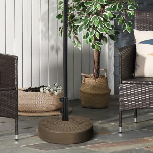 Umbrella Stand for 1.5″ or 2″ Umbrella Poles, Round Fillable Umbrella Base for Outdoor, Lawn, Deck, Brown