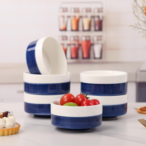 10 OZ WhiteBule Ceramic Bowls Set Of 4 - Cereal Bowl,Soup Bowls For Kitchen, Ramen Bowl, Microwave Safe For Oatmeal, Fruit,Salad And Rice Bowl - Dishwasher & Microwave Safe