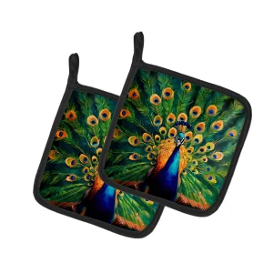 Peacock Pair of Pot Holders Kitchen Heat Resistant Pot Holders Sets Oven Hot Pads for Cooking Baking BBQ, 7 1/2 x 7 1/2
