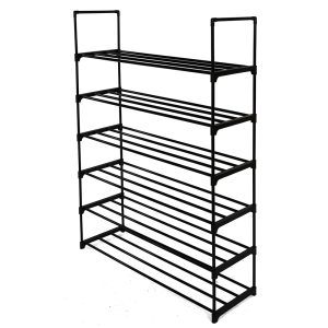 6-Tier Stackable Shoe Rack, Small Shoe Rack Table With Durable Metal Shelves, Stackable Metal Shoe Shelf For 24-30 Pairs Men Sneakers For Entryway, Doorway And Bedroom Closet
