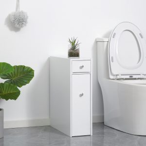 Bathroom Floor Organizer, Freestanding Space-saving Narrow Storage Cabinet, Bathtub Toilet Paper Holder With Drawers, White.