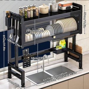 Double Tier Countertop Dish Draining Rack, Kitchen Sink Storage Shelf Organizer