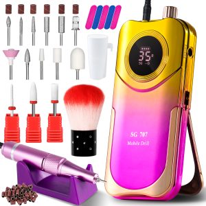 Portable Electric Nail Drill Cordless, 35000 RPM Electric Nail File With Holder,Rechargeable Nail Drill E Filer For Nails,Electric Nail Buffer Nail Filer Electric Tool For Women