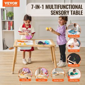 Sensory Table For Toddlers, Kids Activity Table With 3 Foldable Storage Bins & Paper Roll Holder, Indoor Outdoor Play Sand And Water Table, Wooden Kids Sensory Table – Gift For Boys Girls