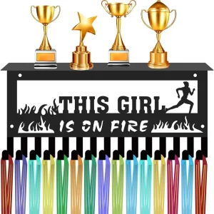 CIFbuy Metal Baked Paint Running Themed Medal Hanger “THIS GIRL IS ON FIRE” Runner Medal Display Rack (TikTok, temu pickup)