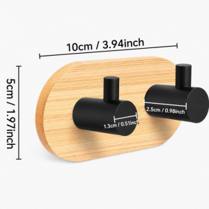 Bamboo Wood Double Straight Hook, Black,2 Pack