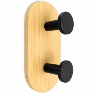 Bamboo Wood Double Round Hook – Black (2 Pack)