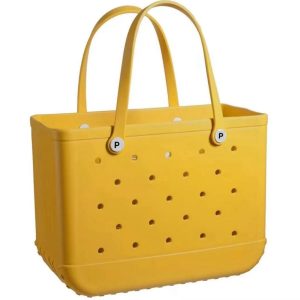 Beach Bag, Waterproof Beach Tote, Rubber XL 19x10x13 Inches Tote Bag, Washable And Durable Open Handbag For Boat Pool Sports Gym —-Yellow