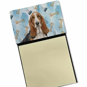 Tricolor and White Basset Hound Coworker Watercolor Sticky Note Holder Refillable Dispenser Desk Accessory 3×3 Pad Gift