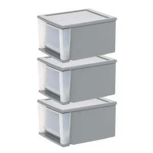 17 Qt Medium Plastic Drawers, Under BedStorageBins, Stackable, Modular 3Pk