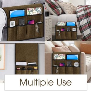 Remote Control Holder Armchair Caddy, Chocolate Armrest Organizer For TV Remotes, Phone, Magazines And Small Items