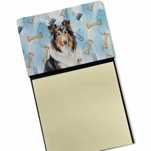 Tricolor Collie Coworker Watercolor Sticky Note Holder Refillable Dispenser Desk Accessory 3×3 Pad Gift