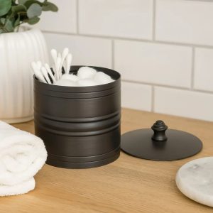 Stainless Steel Vanity Jar Stylish Storage For Cotton Swabs,Sponges & Bath Salts  Decorative Canister For Bathroom,Bedroom Oil Rubbed Bronze Finish