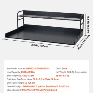 Washer Dryer Countertop With Shelf, 54 X 27.5 In Wooden Washer And Dryer Topper With Edge And 2 Hooks, Laundry Machine Topper For Laundry Closet Pantry Counter Organization And Storage, Black