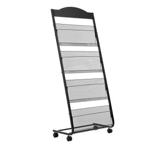 Brochure Display Rack, 4-Tier Magazine Literature Display Stand With Wheels, Movable Floor Standing Magazine Rack, Heavy Duty Newspaper Catalog Holders For Shop Exhibitions Office Craft Fairs