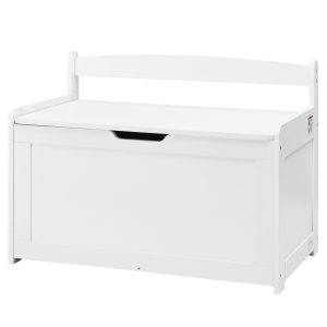 Wooden Toy Chest For Kids, Toddler Toy Storage Box With Flip-Top Lid And Safety Hinge, 32.68 X 17.91 X 24.02″ Large Kids Storage Bench For Playroom, Bedroom, Living Room Or Entryway, White