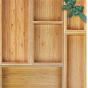 Bamboo Drawer Organizer Set, Individual Wooden Storage Trays For Kitchen, Bedroom, Bathroom, Office And Home Organization