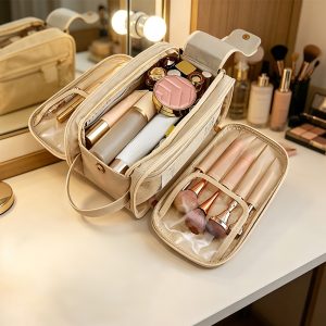 Travel Toiletry Bag For Women Men, Large Travel Toiletry Organizer Makeup Bag, Hanging Cosmetic Bag Kit Leather Skin Care