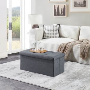 Folding Storage Ottoman Bench, Ottoman Foot Rest, End Of Bed Bench, Storage Chest,  For Living Room, Bedroom, Entryway, 30 Inches, Gray