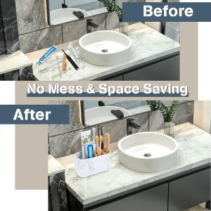Toothbrush And Toothpaste Holder With Bamboo Divider, Detachable Bathroom Countertop Organizer With Drainage And Anti Slip Base