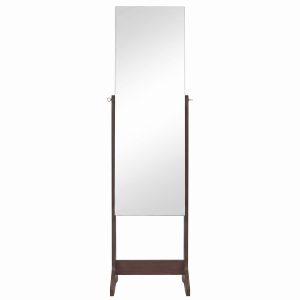 Mirrored Jewelry Cabinet Armoire Freestanding Lockable Storage Box Organizer Brown