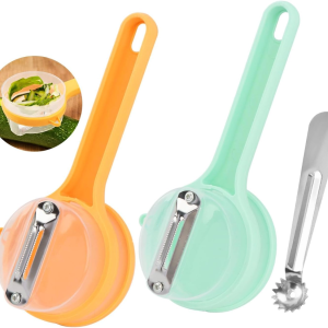 Fruit & Vegetable Peeler With Storage Box, Double-Sided Stainless Steel Blade & Catcher