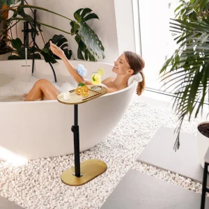 Bath Tub Tray Table, Liftable Freestanding Bamboo Bath Tray Caddy For Tub Against Wall, Bath Table Tray Tub Shelf Bathroom Organizer Shelf For Luxury Spa, Bath Home Spa Bathtub Accessories