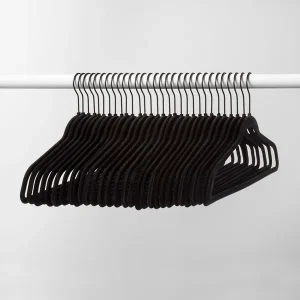 30ct Suit Flocked Hangers – Black: Velvet Clothes Hangers For Sweaters, Shirts, Dresses, Suits